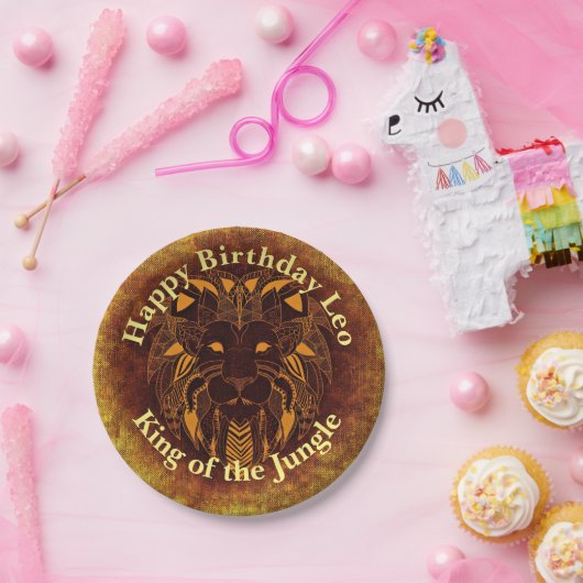 カスタマイズハッピーバースデーゴールデンブラウントライバルライオン ペーパープレート (パーティー)