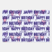 カスタマイズハッピーバースデーピンク&パープルハート ラッピングペーパーシート (正面3)