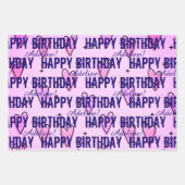 カスタマイズハッピーバースデーピンク&パープルハート ラッピングペーパーシート (正面2)