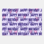 カスタマイズハッピーバースデーピンク&パープルハート ラッピングペーパーシート (正面)