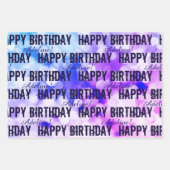 カスタマイズハッピーバースデーピンク、紫ブルー《写真》ぼけ味 ラッピングペーパーシート (正面3)