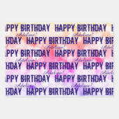 カスタマイズハッピーバースデーピンク、紫ブルー《写真》ぼけ味 ラッピングペーパーシート (正面2)