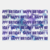 カスタマイズハッピーバースデーピンク、紫ブルー《写真》ぼけ味 ラッピングペーパーシート (正面)