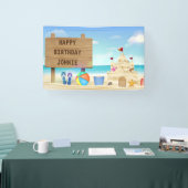 カスタマイズハッピーバースデーボイビーチサンドキャッスル 横断幕 (トレードショー)