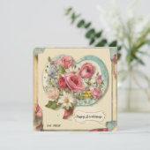 カスタマイズハッピーバースデー水色フローラハート シーズンカード (スタンド正面)