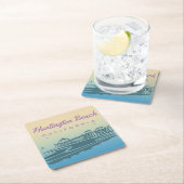 カスタマイズハンチングトンビーチ桟橋のイラストレーション スクエアペーパーコースター (インサイチュ)