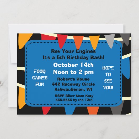 カスタマイズバイクもしくは自転車に乗る人のオートバイの誕生日の招待状 招待状 (裏面)