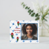 カスタマイズバラウィーブアートレッドブルーグリーン誕生日 シーズンポストカード (スタンド正面)