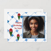 カスタマイズバラウィーブアートレッドブルーグリーン誕生日 シーズンポストカード (正面/裏面)