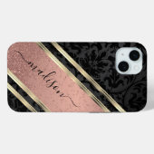 カスタマイズバラ金ゴールドグリッターとブラックダマスク Case-Mate iPhoneケース (裏面 (横))