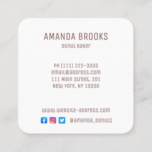 カスタマイズパーソナライズされたベーカリードーナツ スクエア名刺 (裏面)
