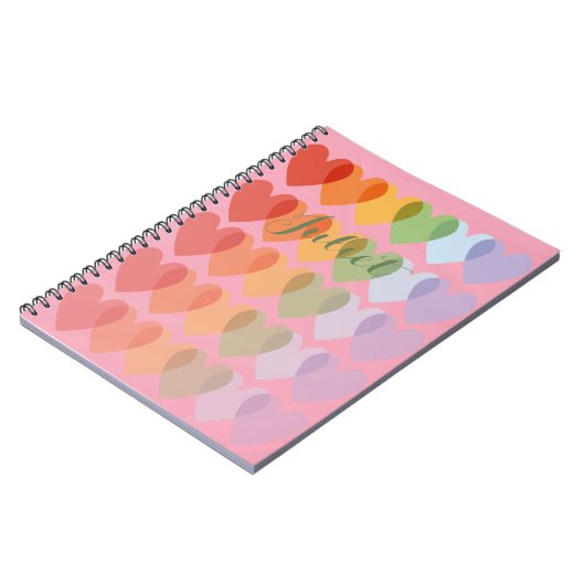 カスタマイズパーソナライズされた可能なかわいいハート虹 ノートブック (左側)