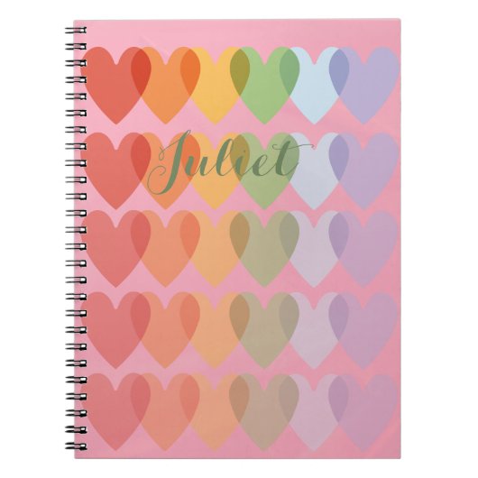 カスタマイズパーソナライズされた可能なかわいいハート虹 ノートブック (正面)