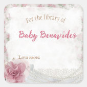 カスタマイズビクトリアン可能なベビーシャワー蔵書票 スクエアシール (正面)