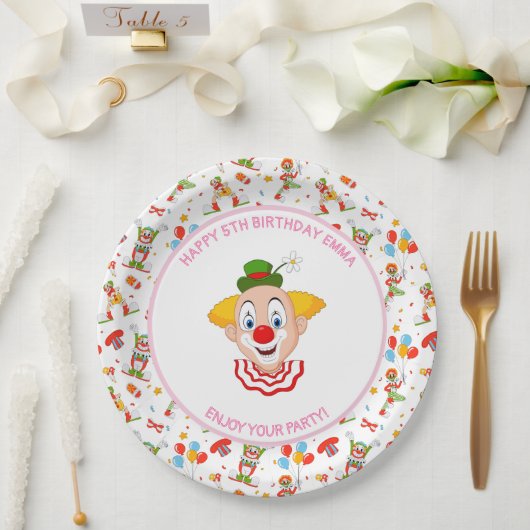 カスタマイズピエロ誕生日パーティー小さな女の子おもしろい ペーパープレート (ウェディング)