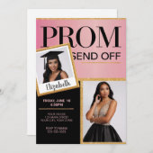 カスタマイズピッきらめくク・ブラック・プロムが写真を送る 招待状 (正面/裏面)
