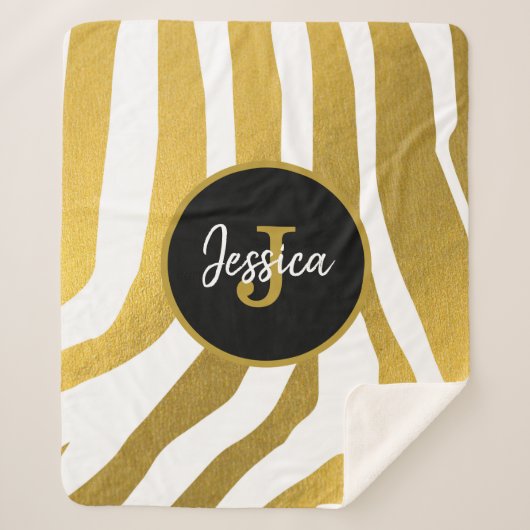 カスタマイズフェイク金ゴールドの印刷ストライプパターン シェルパブランケット (正面)