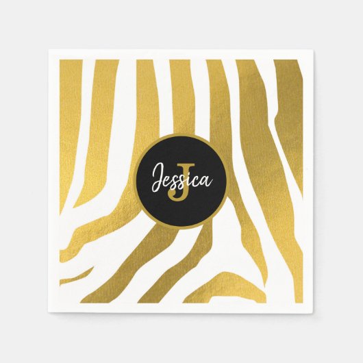 カスタマイズフェイク金ゴールドの印刷ストライプパターン スタンダードカクテルナプキン (正面)