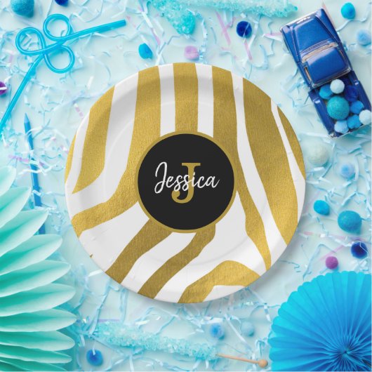 カスタマイズフェイク金ゴールドの印刷ストライプパターン ペーパープレート (パーティー)