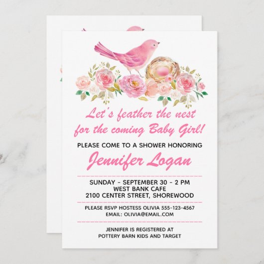カスタマイズフェザーザネストベイビーシャワー招待状 招待状 (正面/裏面)