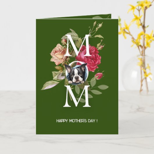 カスタマイズフランスの可能なブルドッグ母の日 カード (黄色い花)