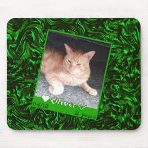 カスタマイズフレームphoto cat pet, green metal texture マウスパッド