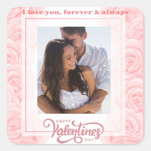 カスタマイズフローラハッピーバレンタインデー1写真 スクエアシール (正面)