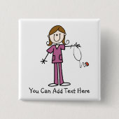 カスタマイズブラウンの毛の棒の姿のナースボタン 缶バッジ (正面)