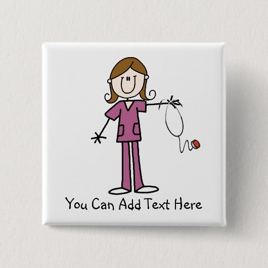 カスタマイズブラウンの毛の棒の姿のナースボタン 缶バッジ (正面)