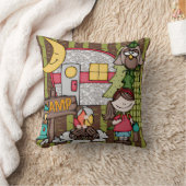 カスタマイズブラウンの髪の女の子のキャンプの枕 クッション (ブランケット)