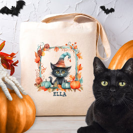 カスタマイズブラックキャットトリックオアトリートキッズハロウィン トートバッグ