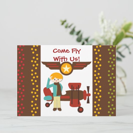 カスタマイズブロンドボーイパイロット誕生日招待状 招待状 (スタンド正面)