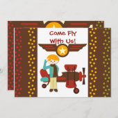 カスタマイズブロンドボーイパイロット誕生日招待状 招待状 (正面/裏面)