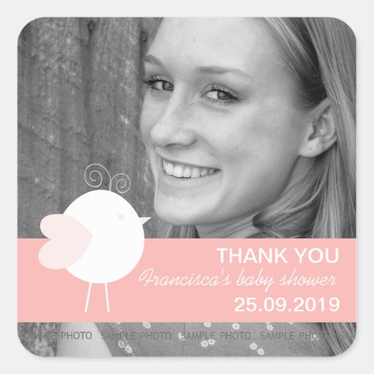 カスタマイズベビーの鳥の赤ちゃんシャワーがスティッカーを好む スクエアシール (正面)