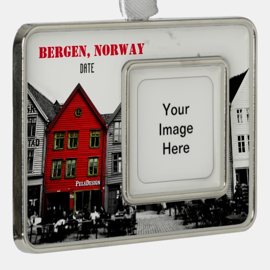 カスタマイズベルゲンノルウェー旅行クリスマスのオーナメント シルバープレートフレームオーナメント (右)