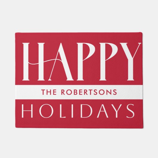 カスタマイズモダン可能なハッピーホリデイズレッド ドアマット (正面)