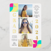 カスタマイズモダン可能な卒業 箔招待状 (正面)