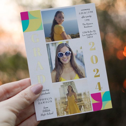 カスタマイズモダン可能な卒業 箔招待状