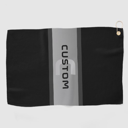 カスタマイズモダン可能な階層型文字 | 黒とグレー ゴルフタオル (横)