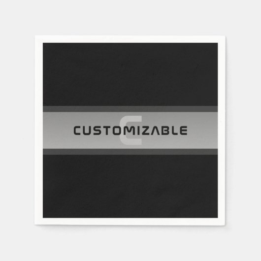 カスタマイズモダン可能な階層型文字 | 黒とグレー スタンダードカクテルナプキン (正面)