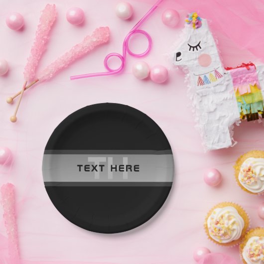 カスタマイズモダン可能な階層型文字 | 黒とグレー ペーパープレート (パーティー)