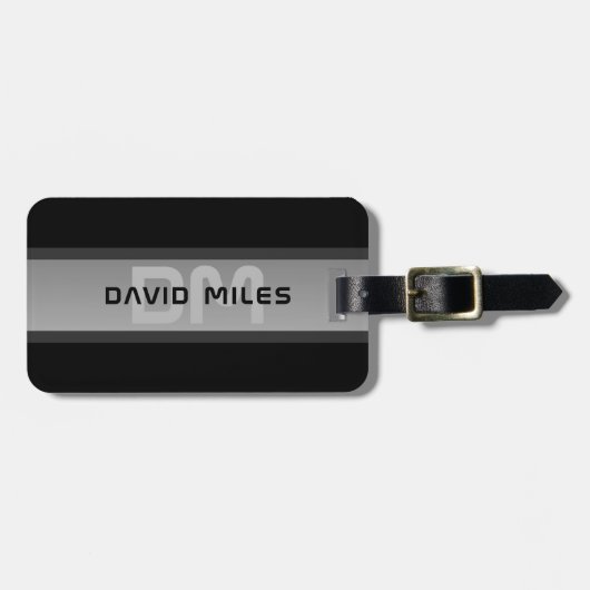 カスタマイズモダン可能な階層型文字 | 黒とグレー ラゲッジタグ (正面横)