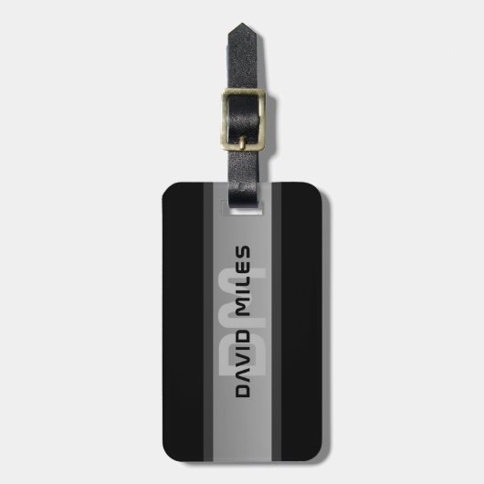 カスタマイズモダン可能な階層型文字 | 黒とグレー ラゲッジタグ (正面縦)