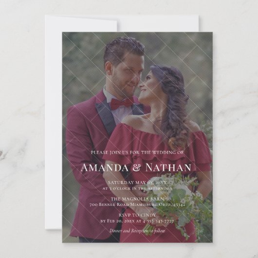 カスタマイズモダン可能ストライプのな斜め結婚写真 招待状 (正面)