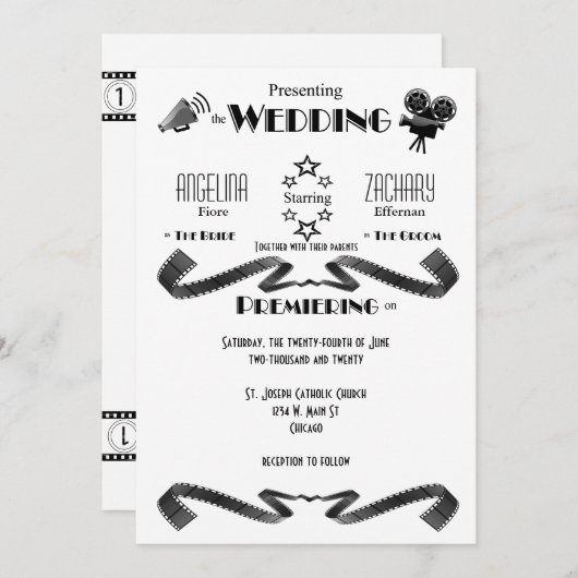 カスタマイズモダン映画バフ結婚式招待状 招待状 (正面/裏面)