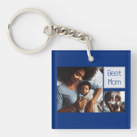カスタマイズモダン最高の4枚の写真パパとMOM キーホルダー (正面)