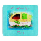 カスタマイズレトロのヴィンテージのキャンピングカーの青 カッティングボード (正面)