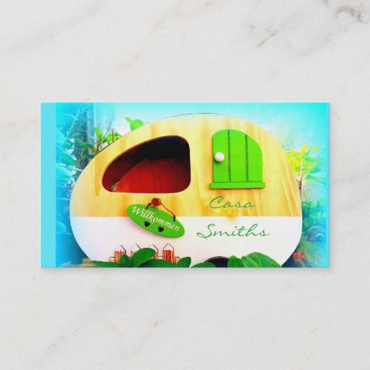 カスタマイズレトロのヴィンテージのキャンピングカーの青 名刺 (正面)