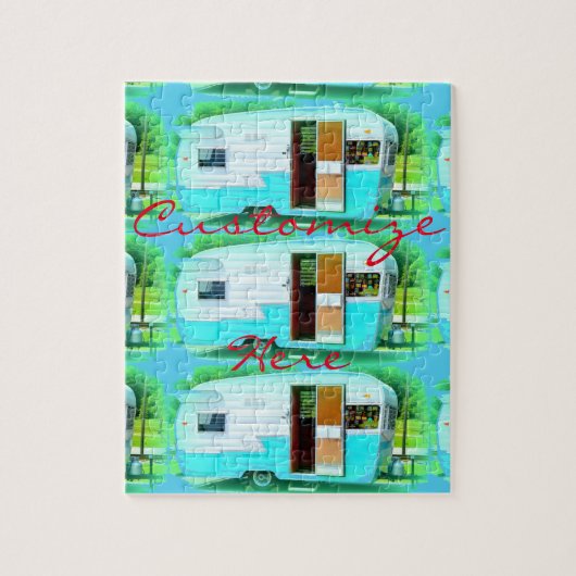 カスタマイズレトロのヴィンテージのキャンピングカー ジグソーパズル (縦)