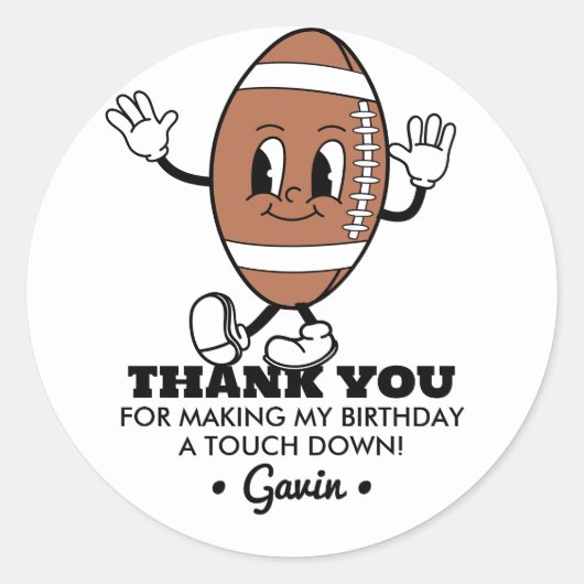 カスタマイズレトロサッカー誕生日パーティーありがとう ラウンドシール (正面)